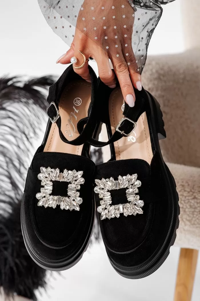 Pantofi casual dama negri din piele ecologica intoarsa Naomi #20796