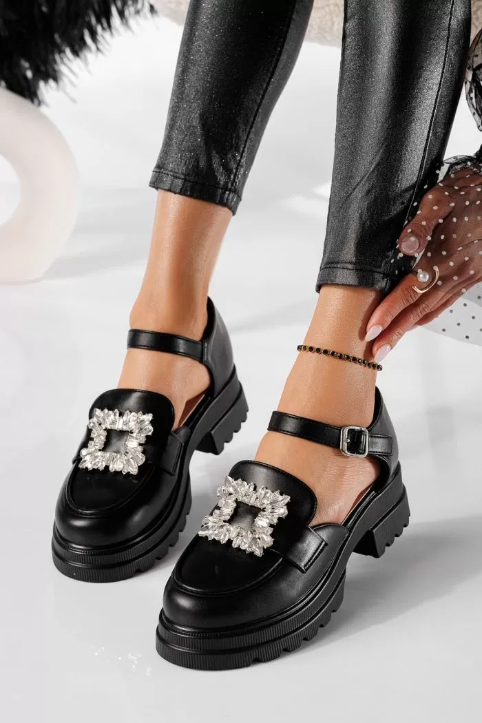 Pantofi casual dama negri din piele ecologica Naomi #20798