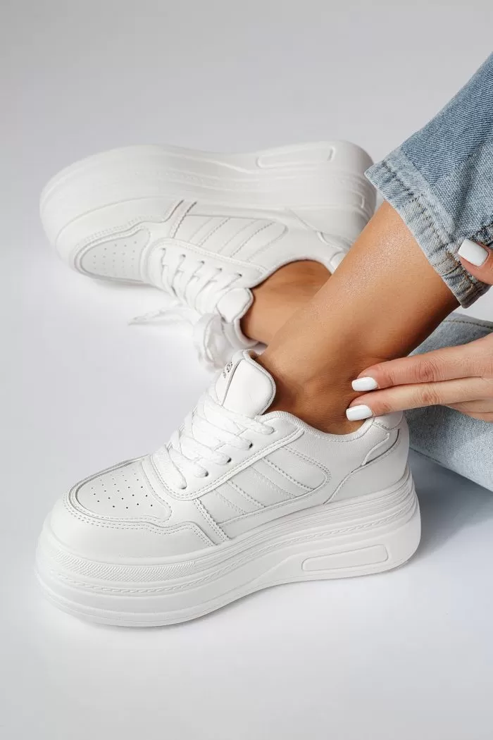 Adidasi dama cu platforma albi din piele ecologica Elaine #20831