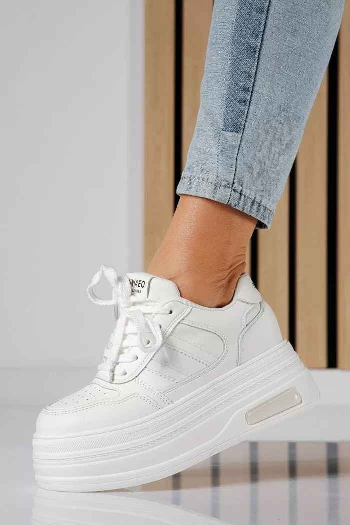 Adidasi dama cu platforma albi din piele ecologica Elaine #20831