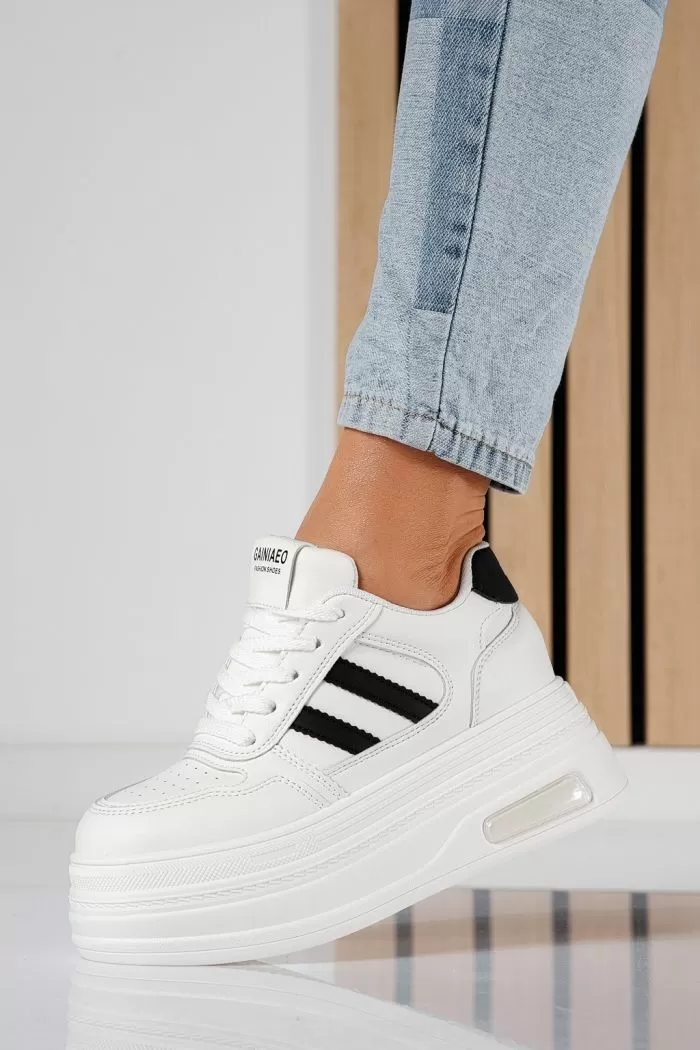 Adidasi dama cu platforma albi din piele ecologica Elaine #20832