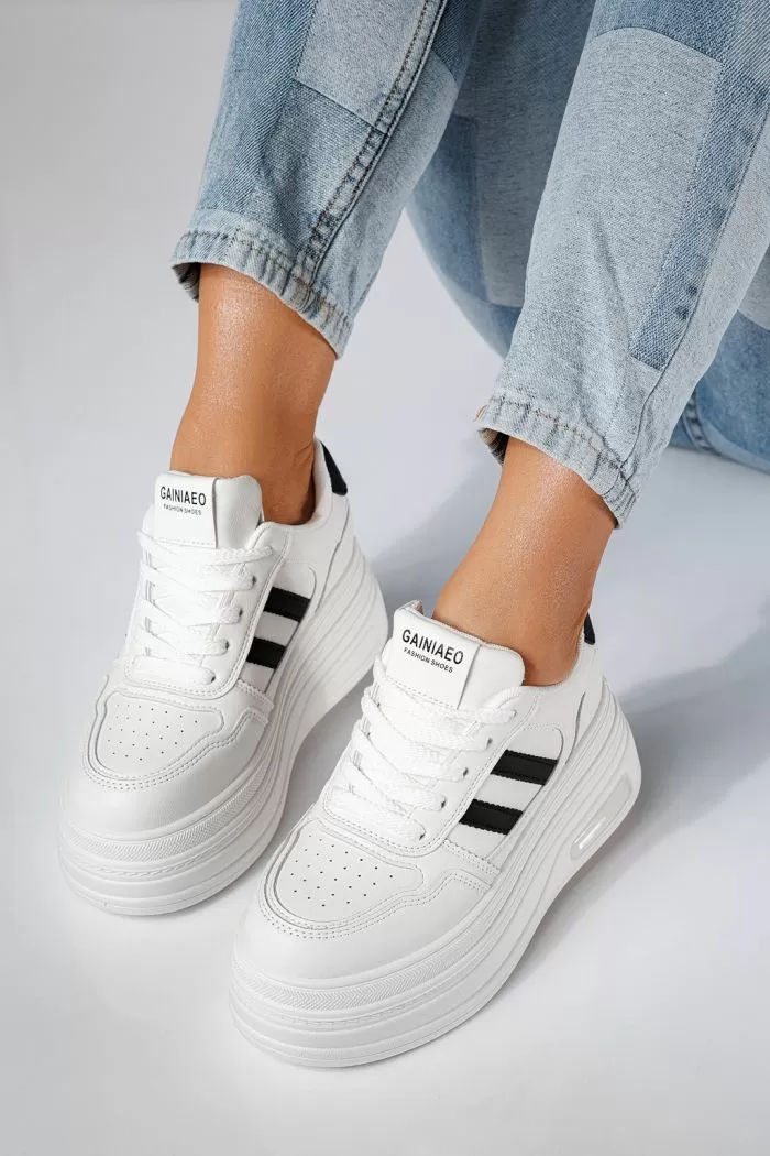 Adidasi dama cu platforma albi din piele ecologica Elaine #20832