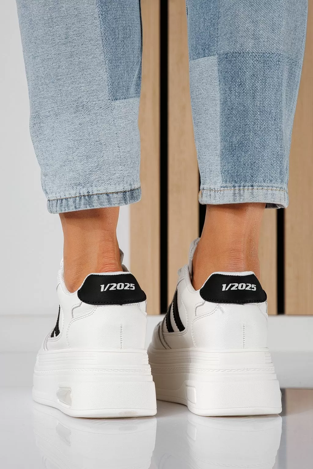 Adidasi dama cu platforma albi din piele ecologica Elaine #20832