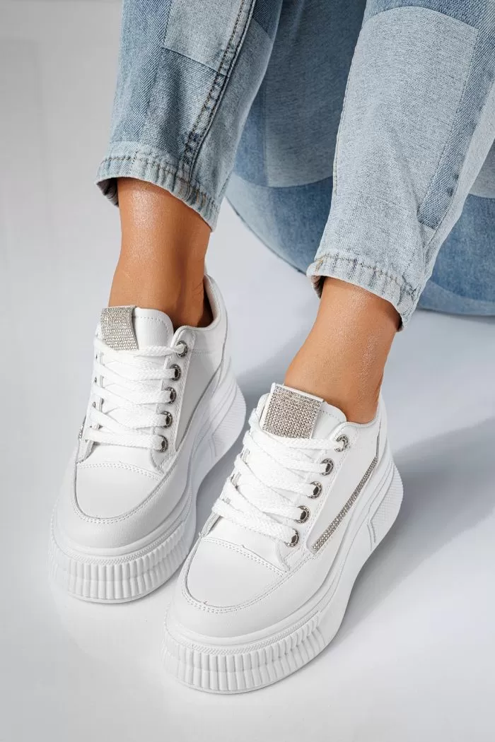Adidasi dama cu platforma albi din piele ecologica Elvira #20833