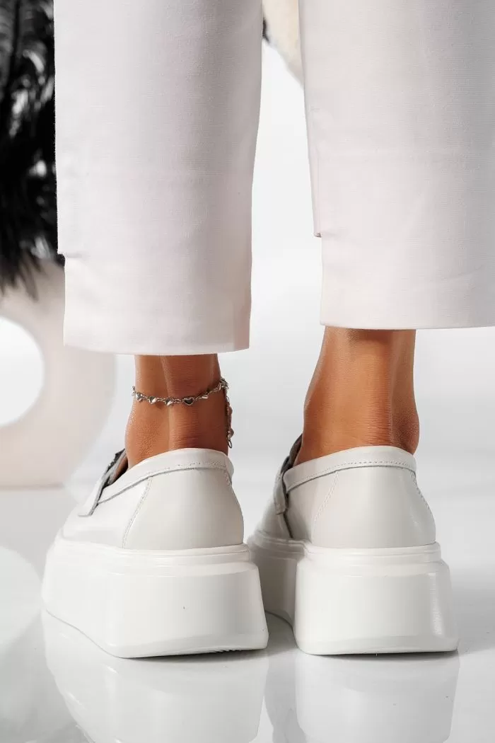 Pantofi casual dama albi din piele naturala Mai #20867