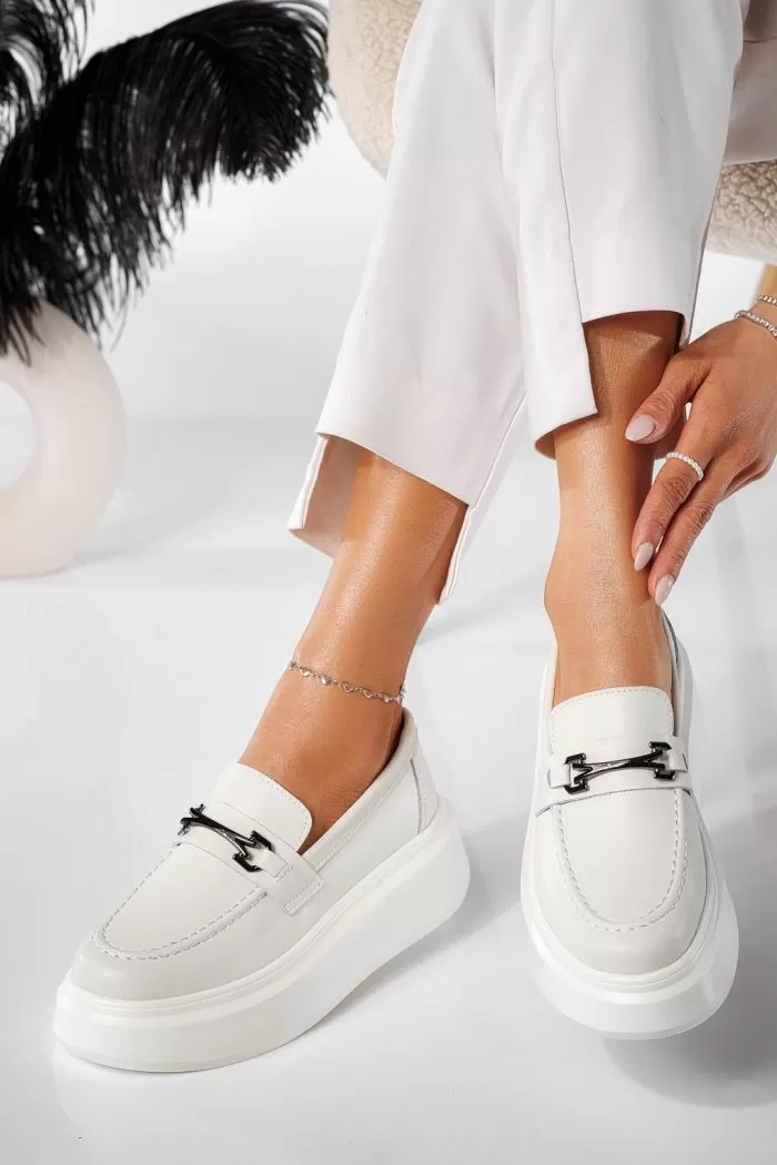 Pantofi casual dama albi din piele naturala Mai #20867