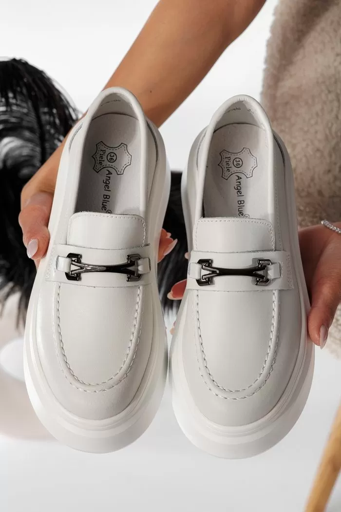 Pantofi casual dama albi din piele naturala Mai #20867