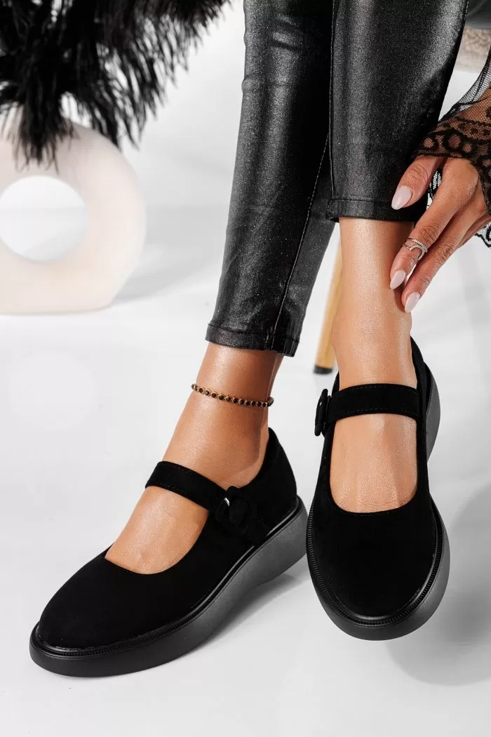 Pantofi casual dama negri din piele ecologica intoarsa Sara #20887