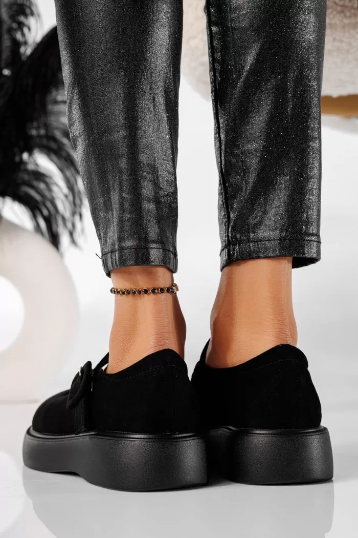 Pantofi casual dama negri din piele ecologica intoarsa Sara #20887