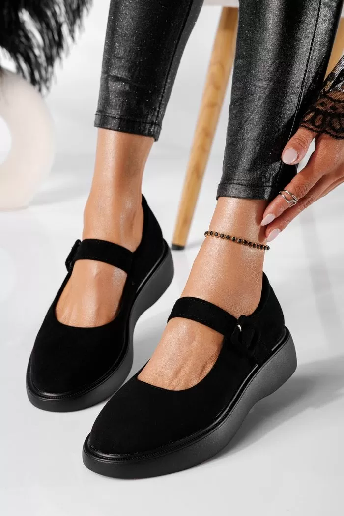 Pantofi casual dama negri din piele ecologica intoarsa Sara #20887