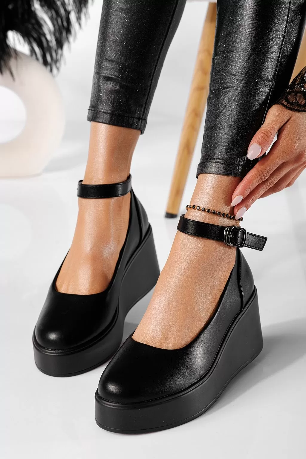 Pantofi casual dama negri din piele ecologica Selena #20888