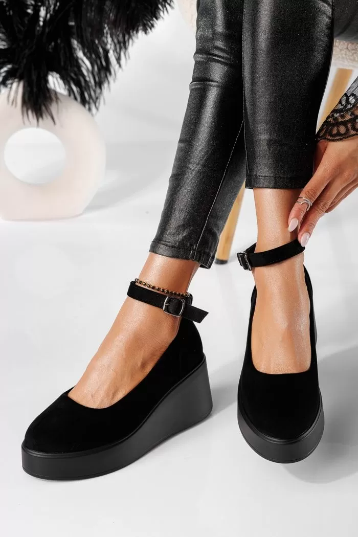Pantofi casual dama negri din piele ecologica intoarsa Selena #20889