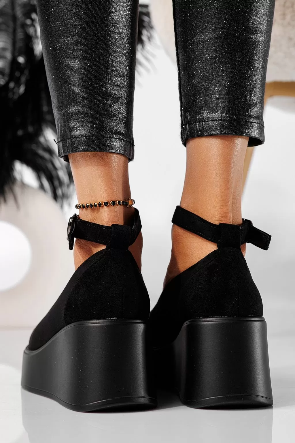 Pantofi casual dama negri din piele ecologica intoarsa Selena #20889