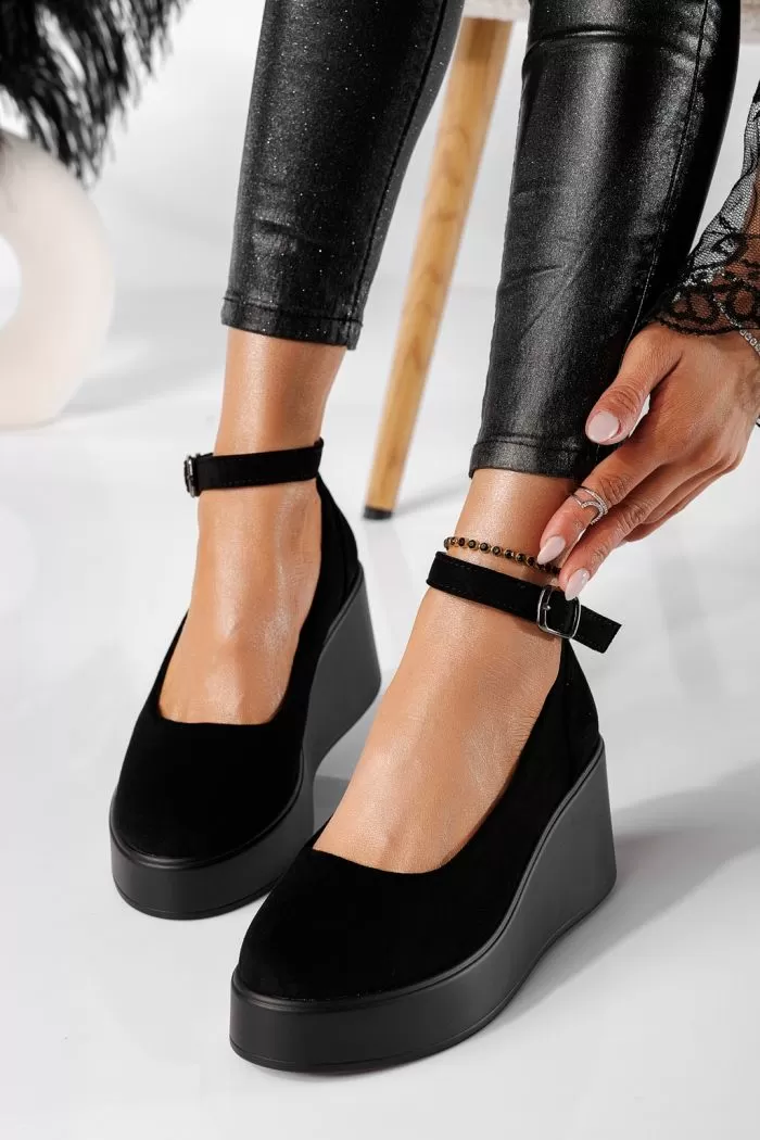 Pantofi casual dama negri din piele ecologica intoarsa Selena #20889