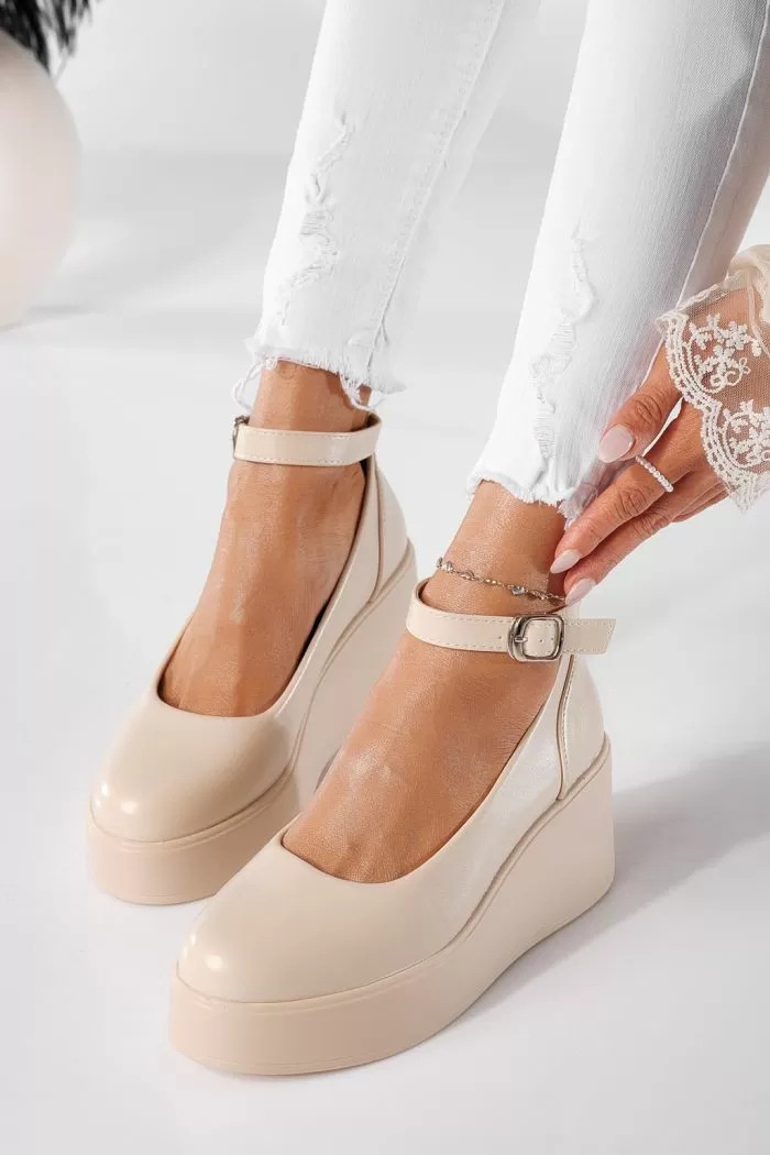 Pantofi casual dama bej din piele ecologica Selena #20890