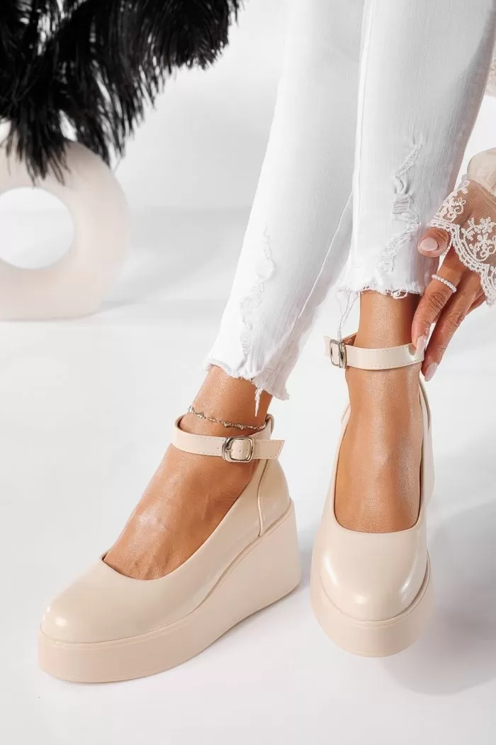 Pantofi casual dama bej din piele ecologica Selena #20890