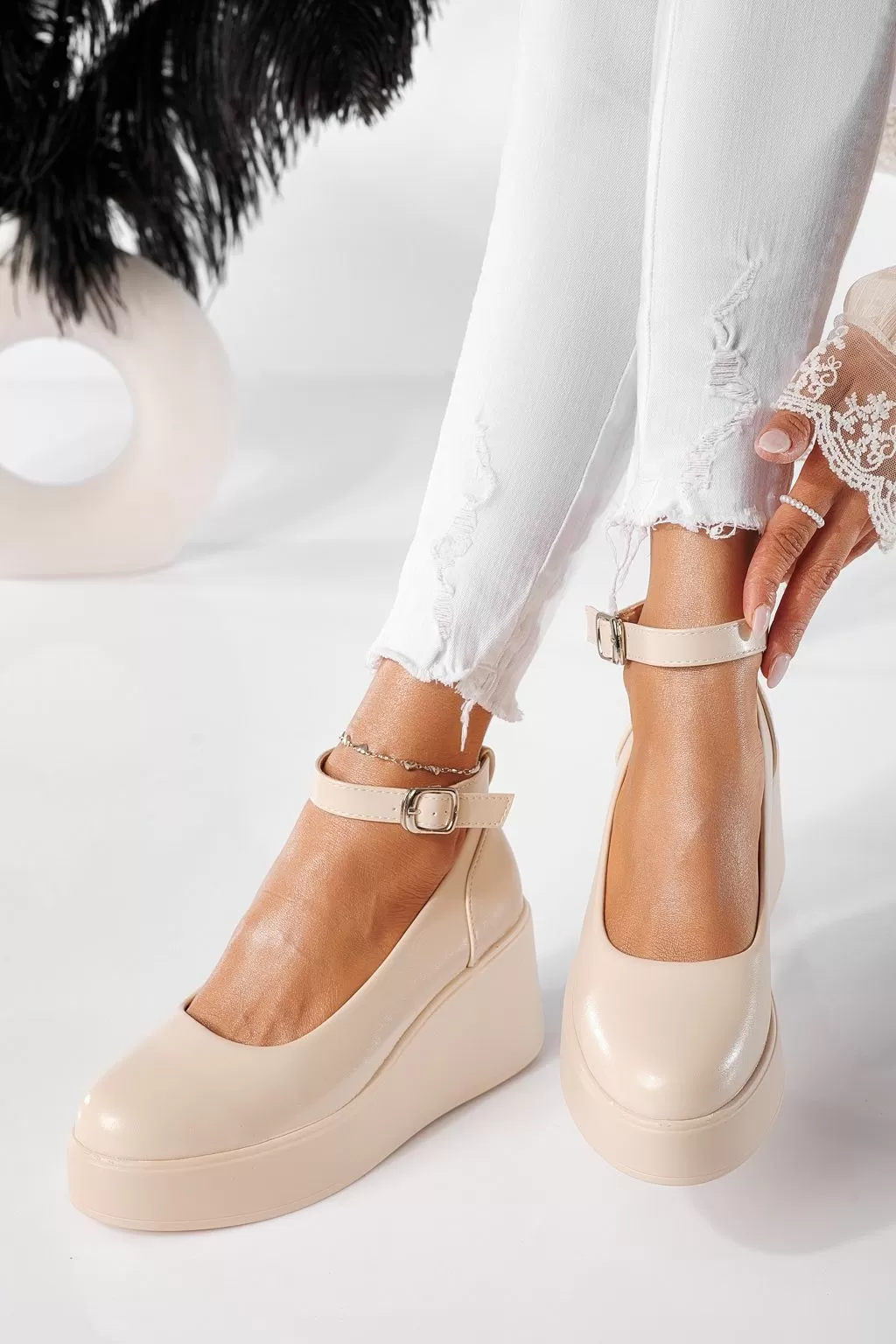 Pantofi casual dama bej din piele ecologica Selena #20890