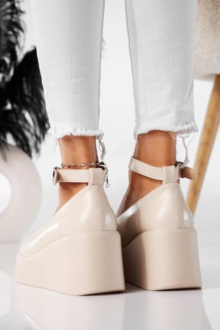 Pantofi casual dama bej din piele ecologica Selena #20890