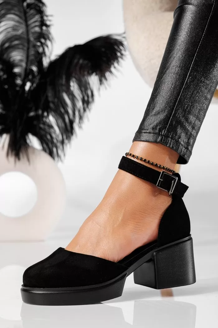 Pantofi casual dama negri din piele ecologica intoarsa Tessa #20892