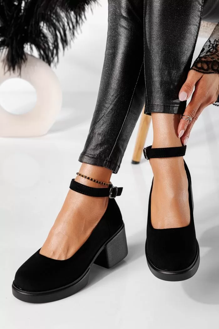 Pantofi casual dama negri din piele ecologica intoarsa Troya #20895