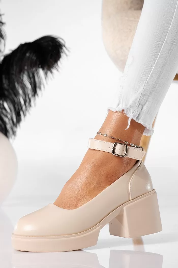 Pantofi casual dama bej din piele ecologica Troya #20896