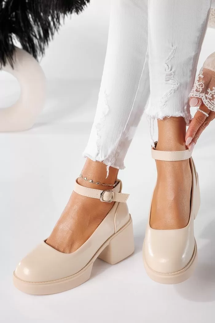 Pantofi casual dama bej din piele ecologica Troya #20896