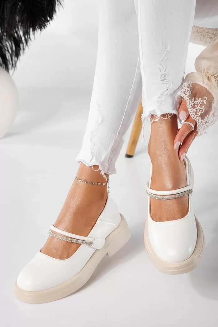 Pantofi casual dama albi din piele ecologica Xena #20901