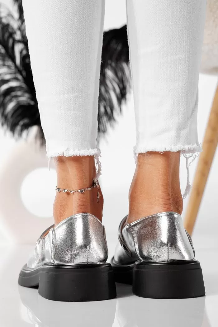 Pantofi casual dama argintii din piele ecologica Xena #20902