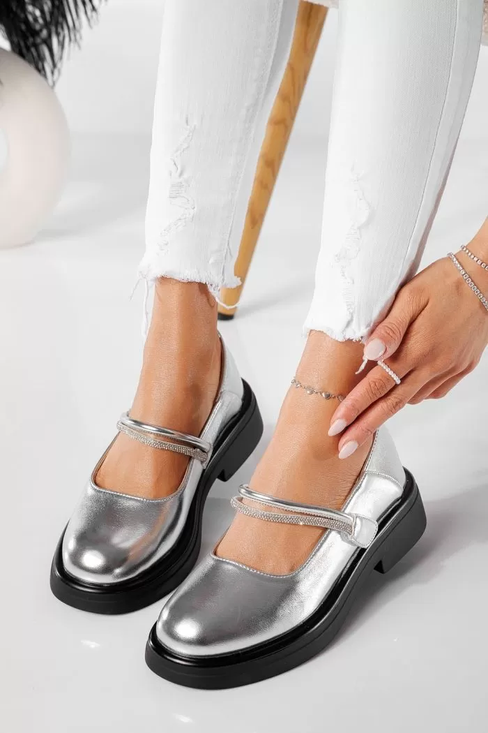 Pantofi casual dama argintii din piele ecologica Xena #20902