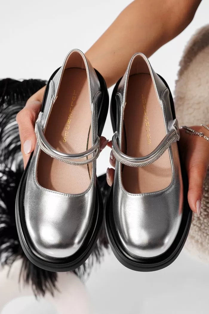 Pantofi casual dama argintii din piele ecologica Xena #20902