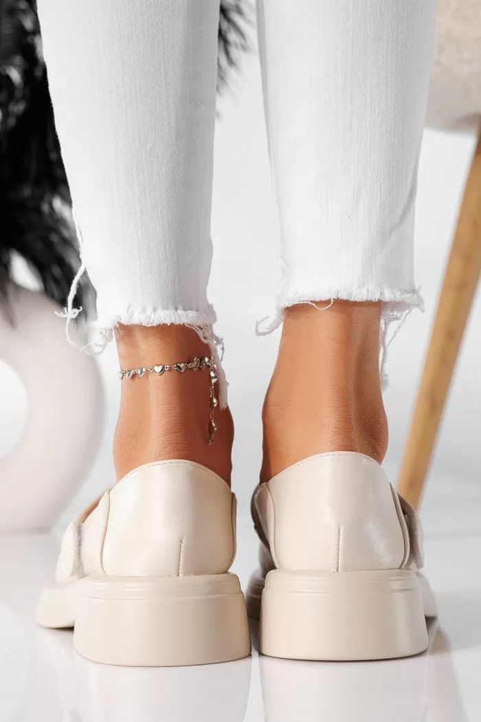Pantofi casual dama bej din piele ecologica Xena #20903