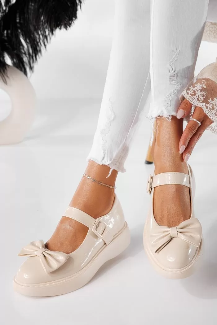 Pantofi casual dama bej din piele ecologica lacuita Zoe #20905