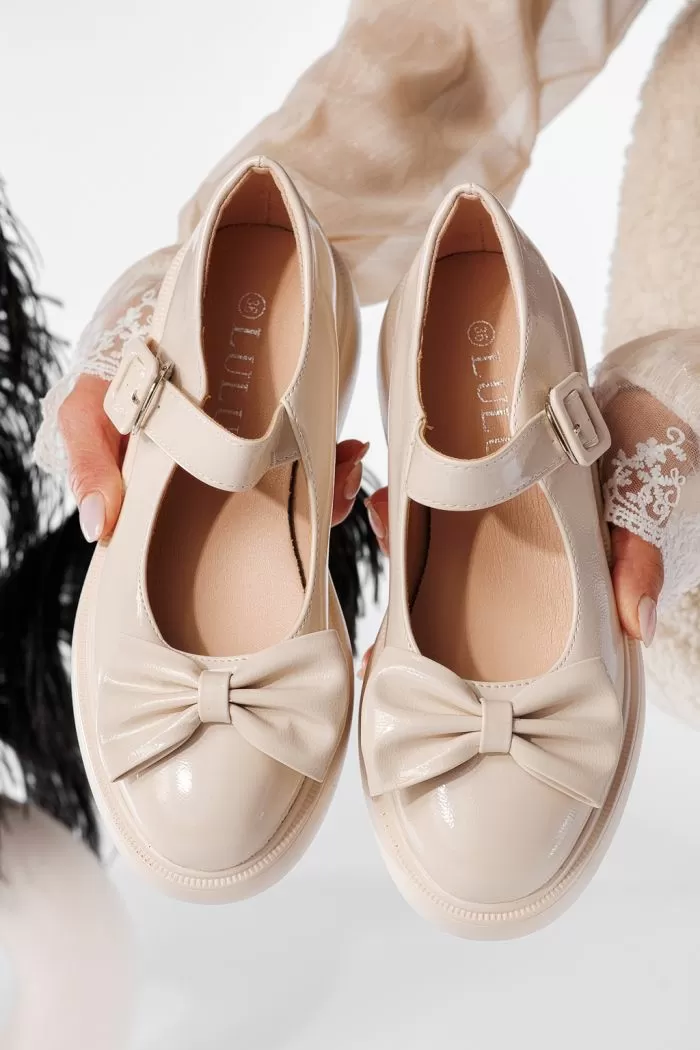 Pantofi casual dama bej din piele ecologica lacuita Zoe #20905