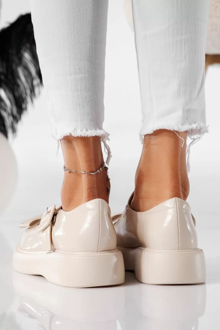 Pantofi casual dama bej din piele ecologica lacuita Zoe #20905