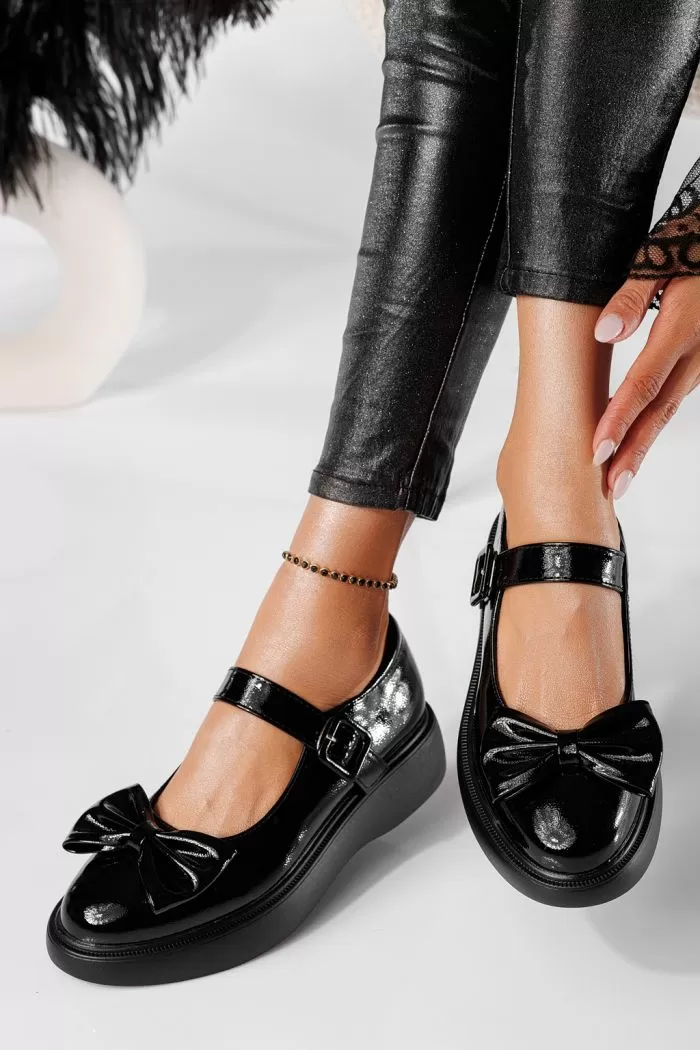 Pantofi casual dama negri din piele ecologica lacuita Zoe #20907