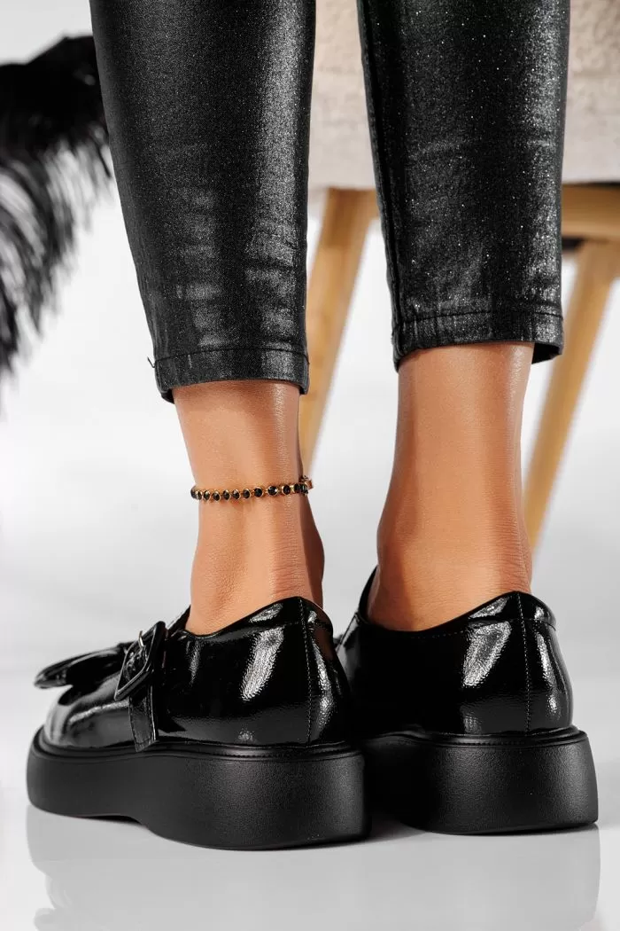 Pantofi casual dama negri din piele ecologica lacuita Zoe #20907