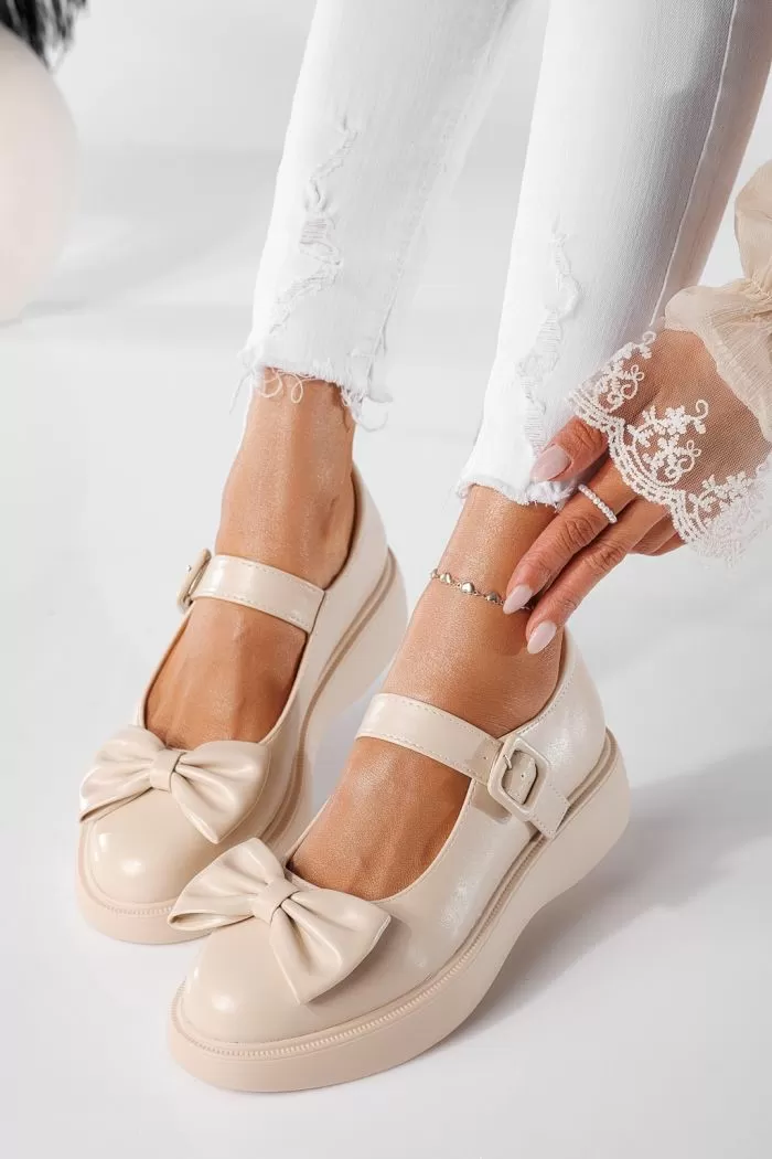 Pantofi casual dama bej din piele ecologica Veda #20908