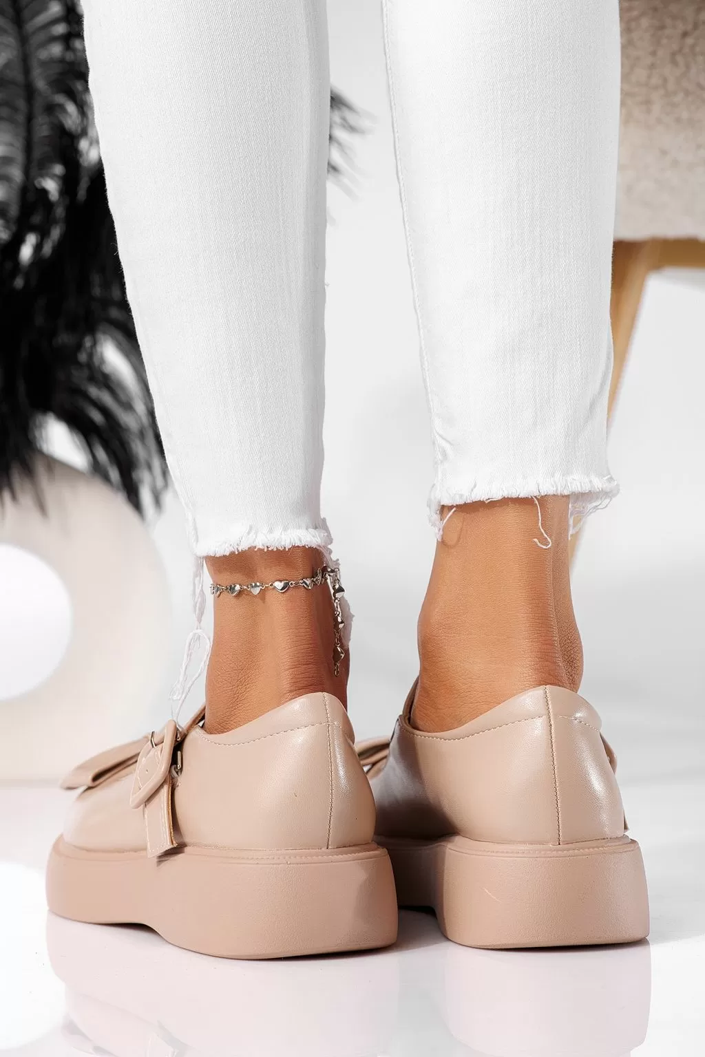 Pantofi casual dama roz din piele ecologica Veda #20909