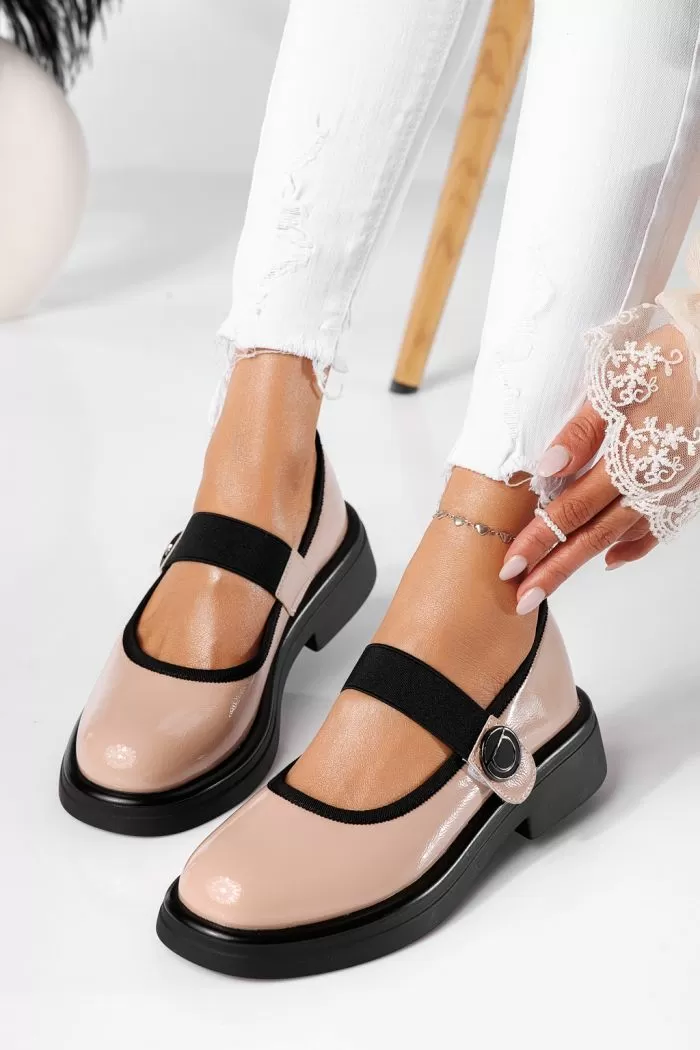 Pantofi casual dama nude din piele ecologica lacuita Thalia #20911