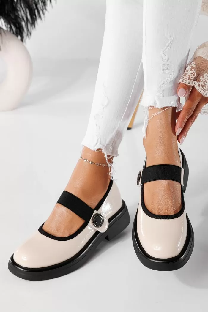 Pantofi casual dama bej din piele ecologica lacuita Thalia #20912