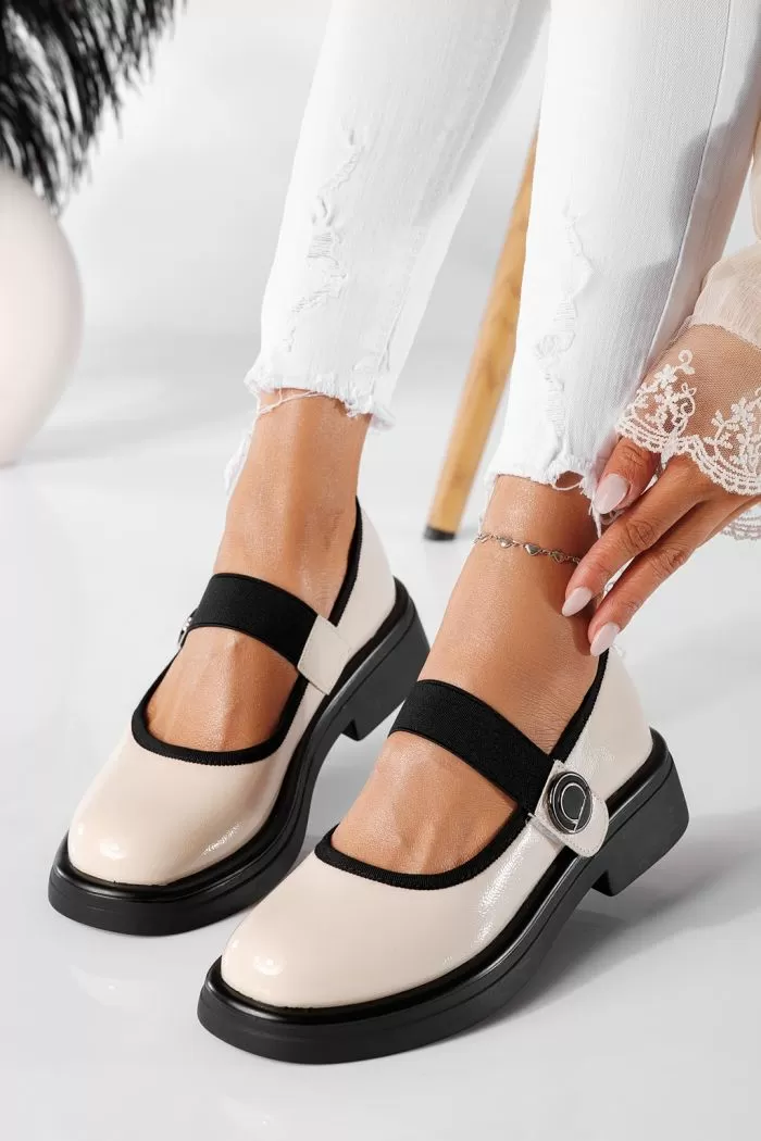 Pantofi casual dama bej din piele ecologica lacuita Thalia #20912