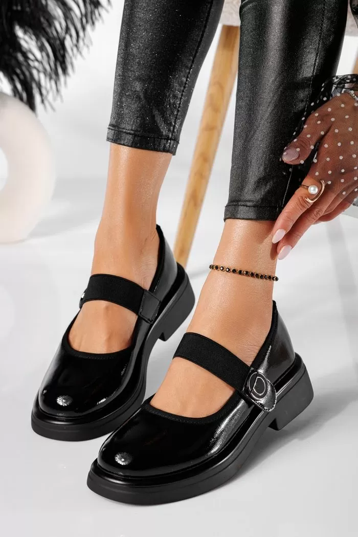 Pantofi casual dama negri din piele ecologica lacuita Thalia #20913