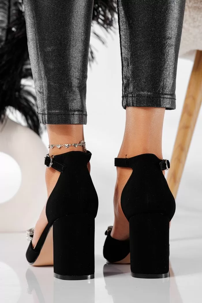Pantofi cu toc dama negri din piele ecologica Nina #20926