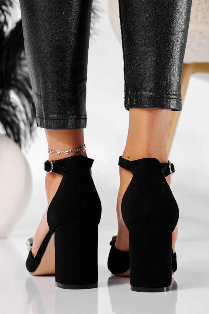 Pantofi cu toc dama negri din piele ecologica Mayra #20927