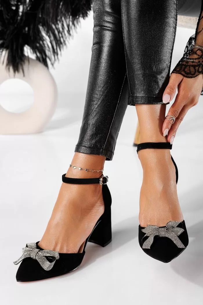 Pantofi cu toc dama negri din piele ecologica Mayra #20927