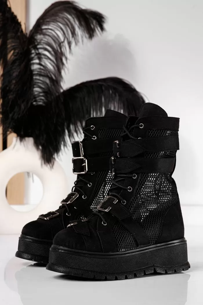 Ghete dama primavara negre din material textil Anisa #20948