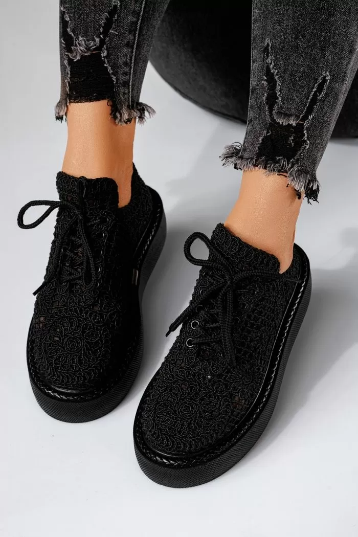 Pantofi casual dama negri din material textil Asha #20950