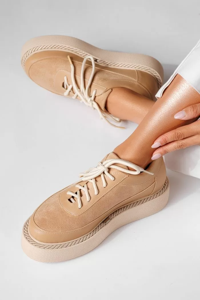 Pantofi casual dama bej din piele ecologica Indra #20952