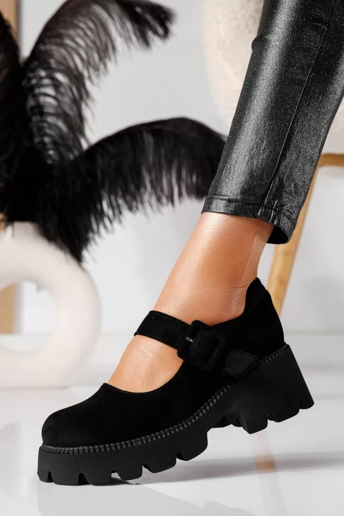 Pantofi casual dama negri din piele ecologica intoarsa Deni #20957
