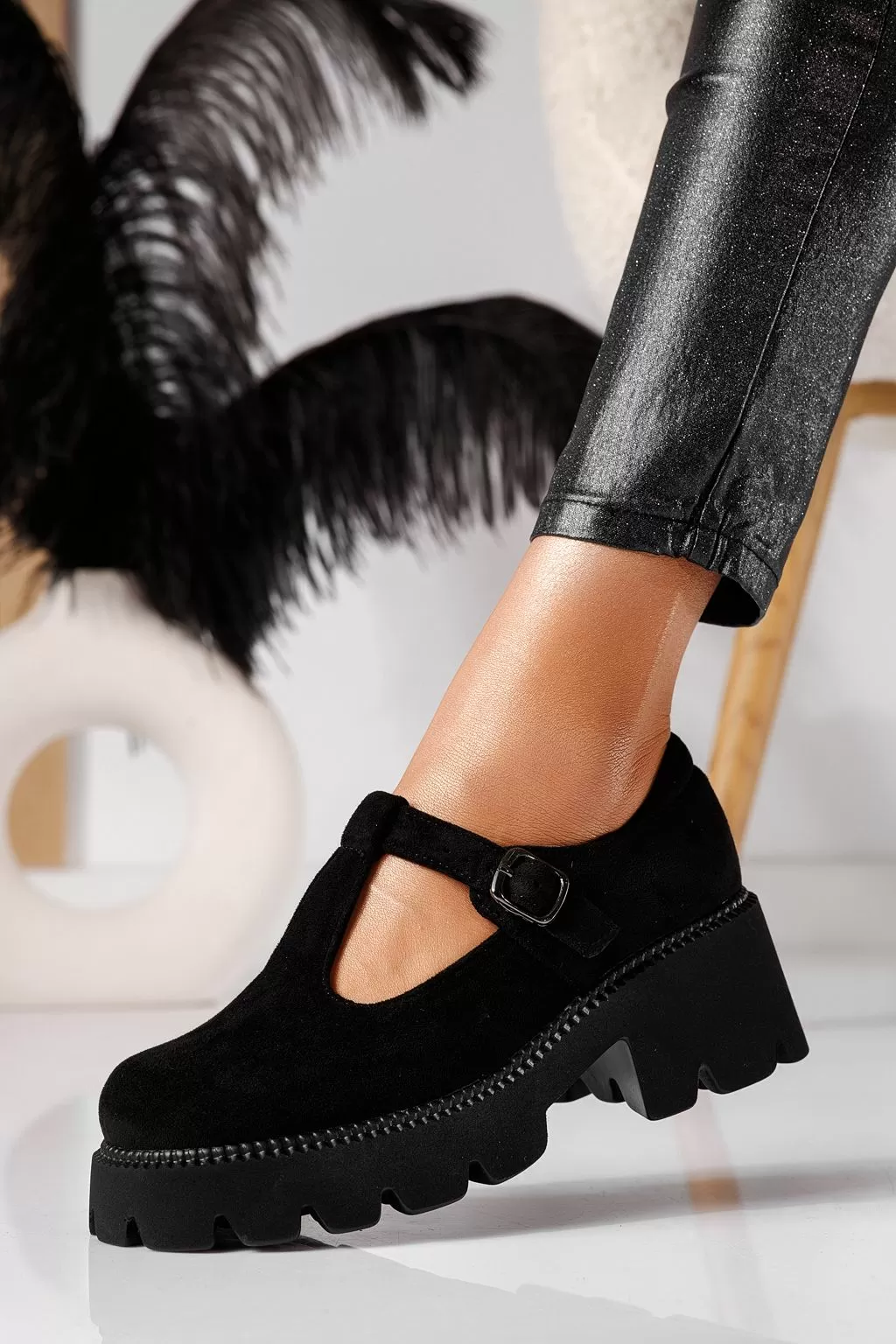 Pantofi casual dama negri din piele ecologica Reza #20960